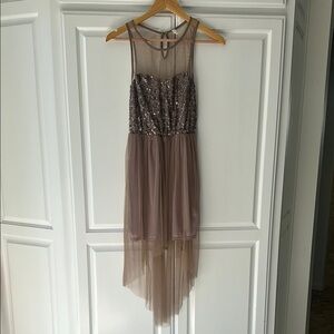 Dainty Sheer Brown High Low Dress